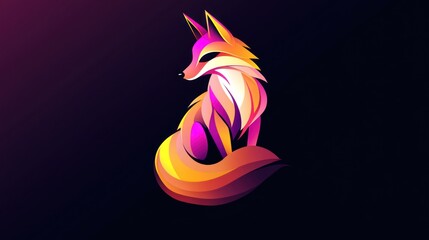 Obraz premium Colorful fox illustration, dark background, graphic design, website banner