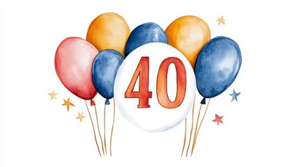 Colorful Balloon Design Celebrating 40th Birthday or Anniversary
