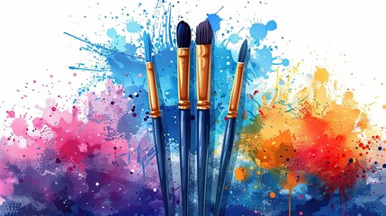 flat design, illustration, Inspiration Strikes An artist overcomes a creative block. Illustration: Paintbrushes, colorful splashes of paint