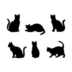 a group of cat vector silhouette.