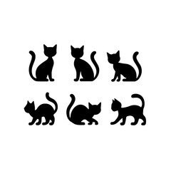 a group of cat vector silhouette.
