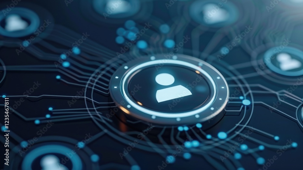 Aufkleber futuristic interface with user icon and network connections