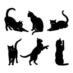 a group of cat vector silhouette.