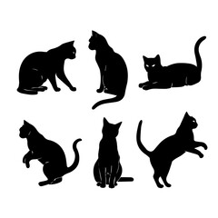 a group of cat vector silhouette.