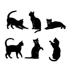 a group of cat vector silhouette.