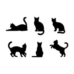 a group of cat vector silhouette.