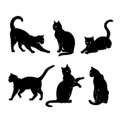 a group of cat vector silhouette.