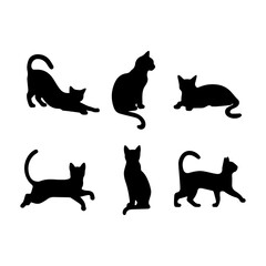 a group of cat vector silhouette.