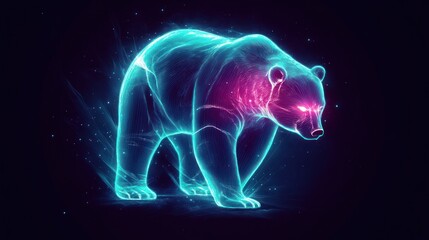 Glowing energy bear, dark background, power concept, video game art