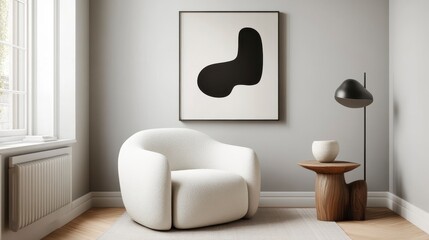 Modern Armchair with Abstract Art in Contemporary Living Room