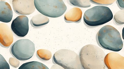Smooth stones frame soft light background. AI Generated