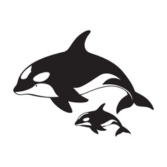 Fototapeta premium orca whale family silhouettes set