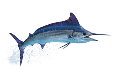 Obraz premium Atlantic Blue Marlin Leaping from Ocean Waters Dramatic Marine Life Action Shot