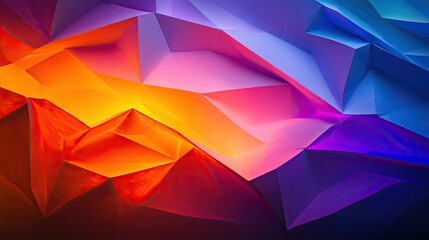 Fototapeta premium Abstract photograph of folded paper illuminated by dynamic orange, purple, and blue gradient light, creating a vibrant and artistic scene.