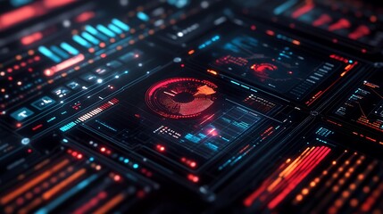 Obraz premium Futuristic Digital Interface Displays Complex Data Streams