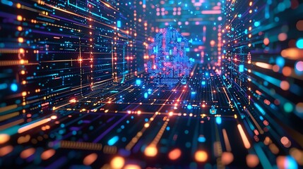 Naklejka premium A digital brain within a glowing network of lines and dots.