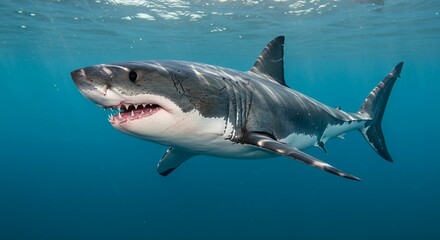 Naklejka premium Majestic Great White Shark Underwater Ocean Predator Wildlife Photography