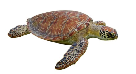 Majestic Sea Turtle Brown Shell Ocean Wildlife Isolated White Background