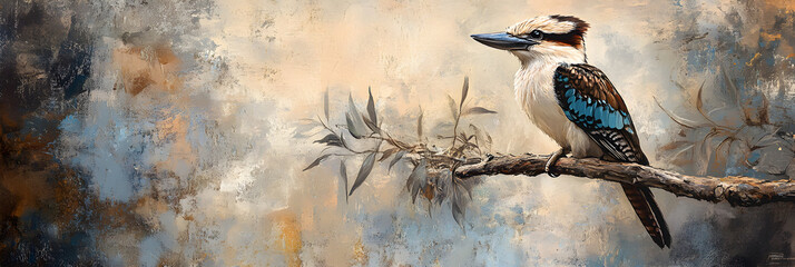 Serene Kookaburra in Eucalyptus Tree - Nature's Vibrant Brushstroke of the Australian Bush