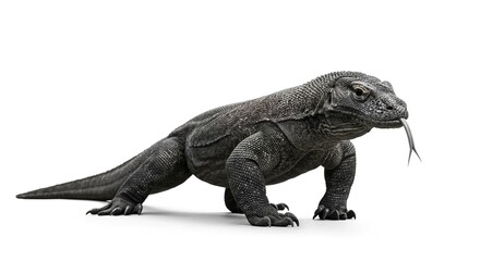 Obraz premium Powerful Komodo Dragon Reptile Isolated on White Background Closeup View