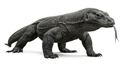 Obraz premium Powerful Komodo Dragon Reptile Isolated on White Background Wildlife Animal
