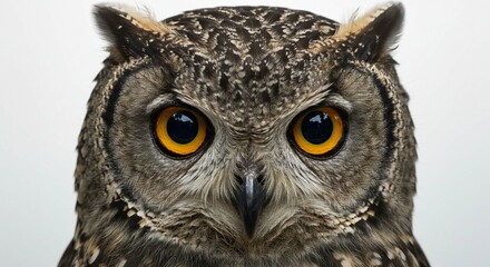 Obraz premium Majestic Spotted Eagle Owl Close Up Wild Bird Portrait with Intense Gaze and Yellow Eyes