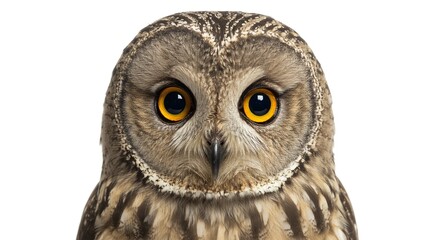 Obraz premium Majestic Long eared Owl Portrait Close up of Wild Bird with Intense Gaze Isolated on White