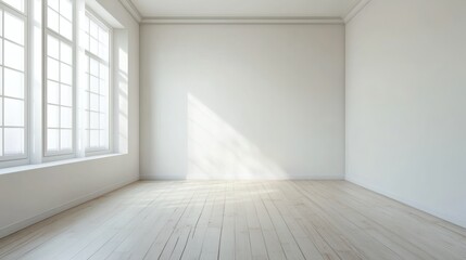 Bright and Airy Empty Room with Large Windows and Light Wood Floor