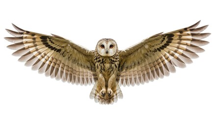 Fototapeta premium Majestic Snowy Owl in Flight Wings Spread Wide Isolated on White Background