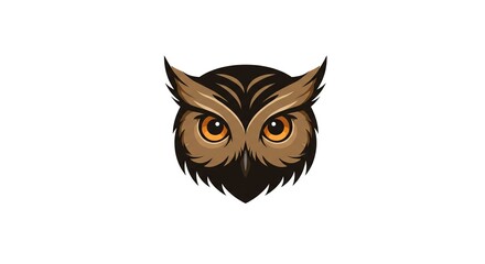 Fototapeta premium Majestic Owl Face Illustration Brown Owl with Orange Eyes Bird Portrait Wildlife Art