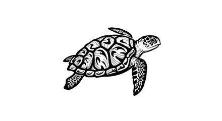 Obraz premium Ornate Black and White Sea Turtle Illustration Detailed Line Art Ocean Animal Graphic