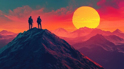 Hiker helping friend reach the mountain top