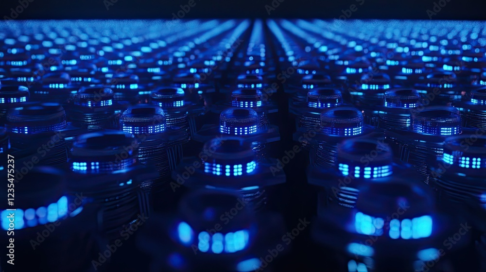 Poster futuristic technology background with blue led lights array