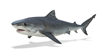 Obraz premium Powerful Tiger Shark Swimming Ocean Predator Marine Wildlife Aquatic Animal