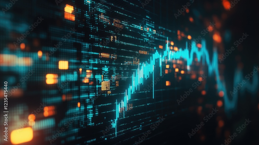 Poster abstract digital data visualization with colorful waveform patterns