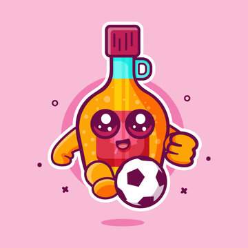 recommend clip art: smiling maple syrup bottle character mascot playing football isolated cartoon