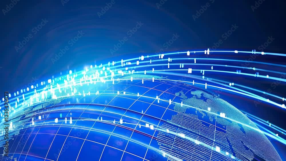 Aufkleber digital data streams flowing over glowing globe, symbolizing global connectivity and technology