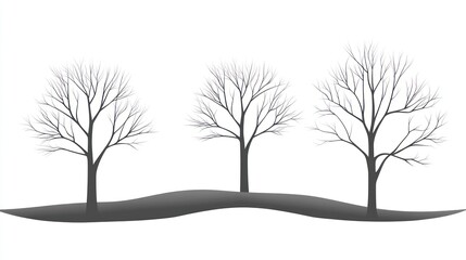 Fototapeta premium Three bare trees on a hill, winter landscape, nature illustration, design element