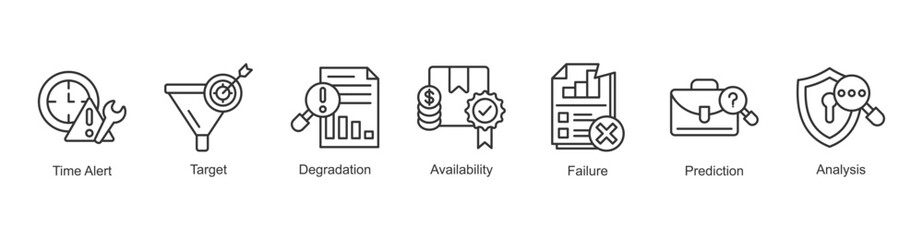 Operational Stability Icon Availability, Time Alert, Target, Degradation, Failure, Prediction, Analysis