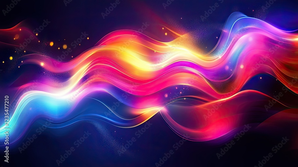 Poster futuristic abstract background featuring glowing neon elements and metallic textures in a dynamic, m