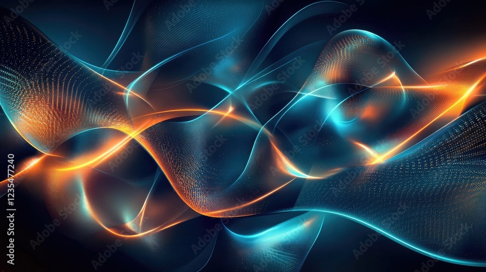 Poster futuristic abstract background featuring glowing neon elements and metallic textures in a dynamic, m