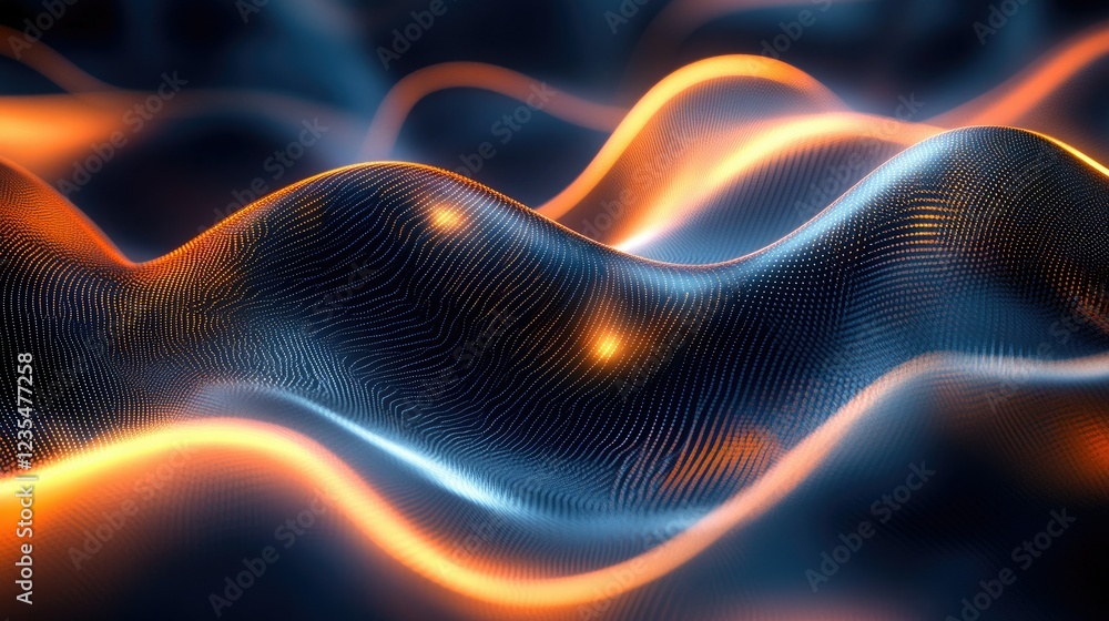 Poster futuristic abstract background featuring glowing neon elements and metallic textures in a dynamic, m