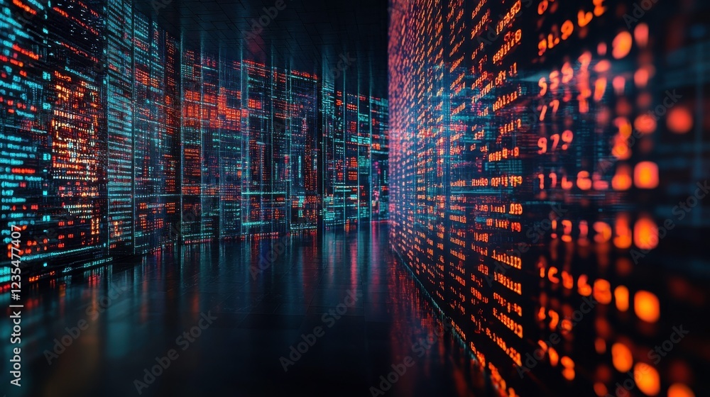 Poster a vibrant digital landscape filled with glowing data streams, creating an immersive atmosphere that 