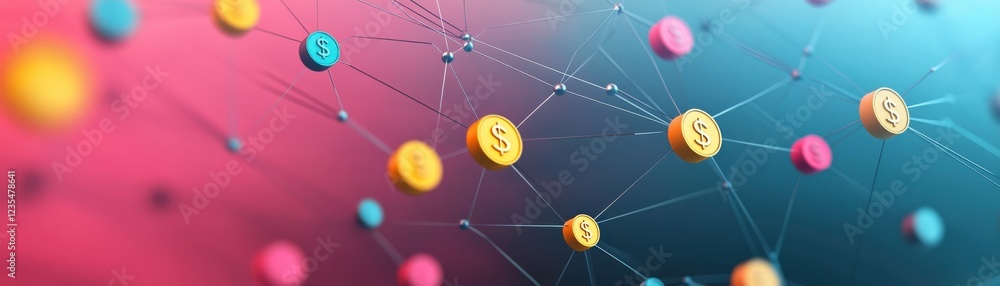 Poster a colorful, abstract representation of interconnected nodes, symbolizing data, technology, or networ