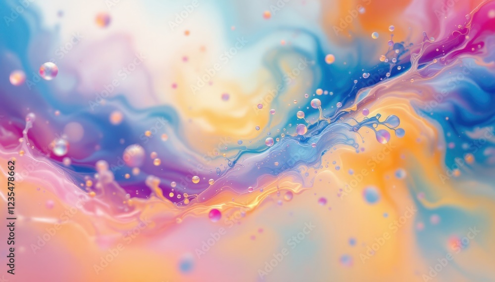 Poster abstract colorful fluid gradient with dynamic swirls and bubbles