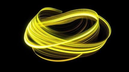Mesmerizing 3D light trails with vibrant twists and turns, set against a stark black background for dramatic effect.