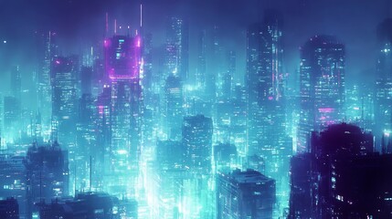 Fototapeta premium Cyberpunk Cityscape Glowing Vividly at Night. AI Generated