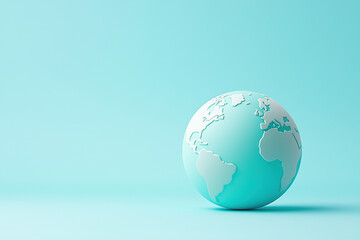 Fototapeta premium minimalist globe with continents depicted in white against turquoise background, symbolizing global connectivity and environmental awareness