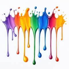 Naklejka premium Colorful Paint Splashes and Drips in Vibrant Rainbow Hues on a Bright White Background