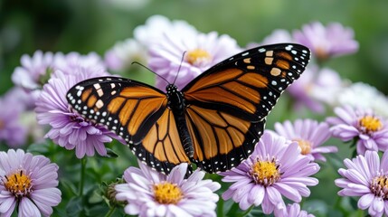 Naklejka premium Monarch butterfly on purple flowers